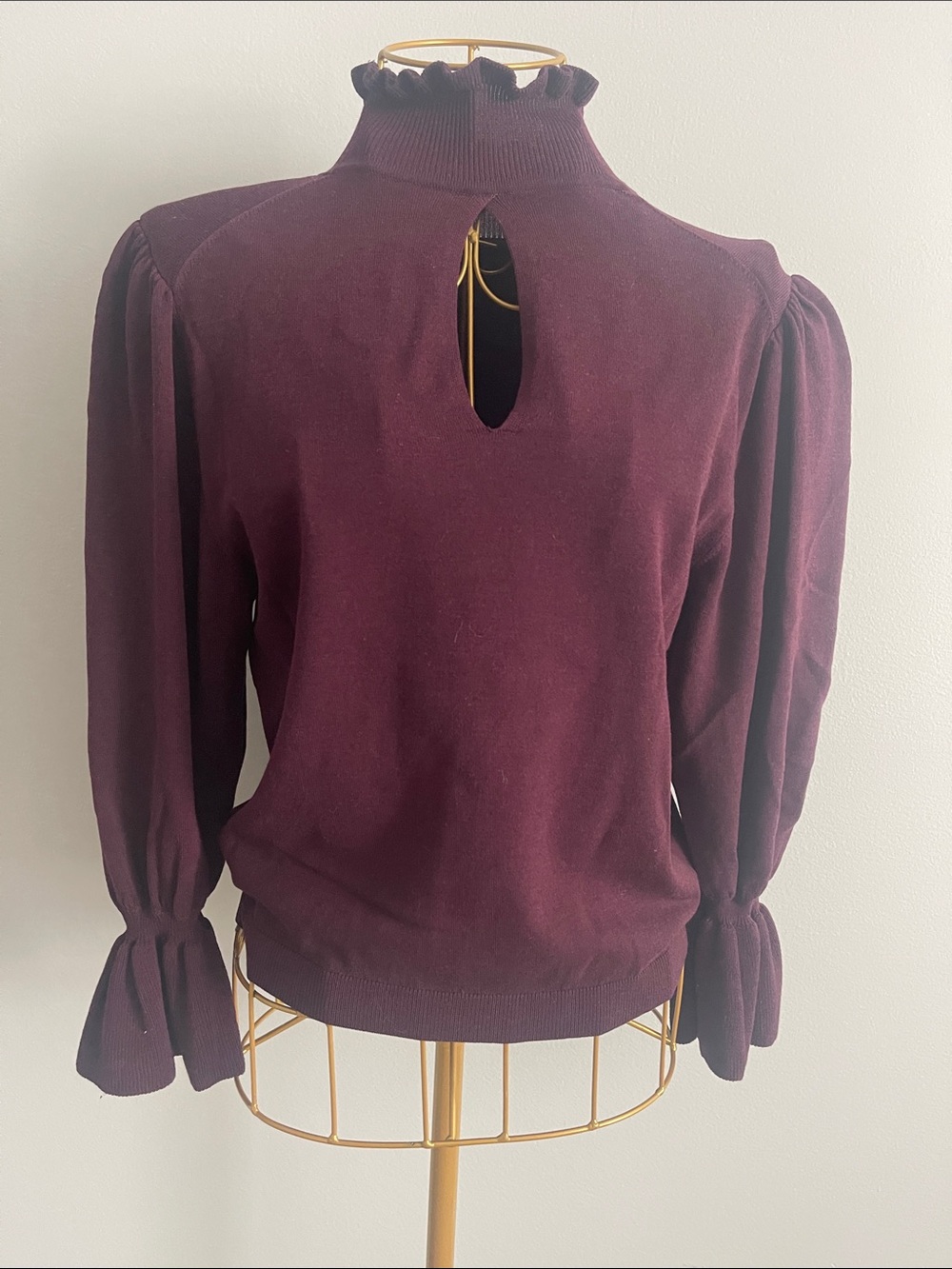 ba&sh Plum Ruffle Mock-Neck Sweater with Keyhole